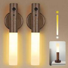 2pcs Aplique de pared LED con sensor de movimiento, luz nocturna automática tricolor, recargable magnéticamente, instalación sin taladrar, ideal para pasillos, escaleras, armarios y corredores. - Marrón - Ver 6