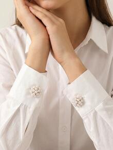 1/2PCS Cufflinks For Shirt Women Button Covers Clip, Elegant Golden Bridal Wedding Button Covers, Vintage Cuff Shirt Jewelry, Perfect Formal Gift - A - View 11