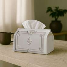 1pc Tissue Box With Exquisite White Decorative Frame, Classic Pattern Design, Suitable For Holiday Home Decor, Kitchen, Living Room, Car - Holiday Tissue Dispenser, Ideal Gift, Compact And Stylish, Suitable For Tissues Or Decorative Use - Multicolor - View 1