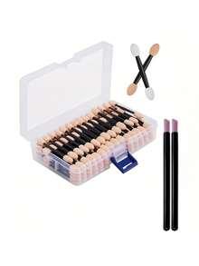 Nail Powder Brush Set, 50pcs Eyeshadow Brushes + 2pcs Nail File Tools Set, Disposable Double-Sided Eyeshadow Sponge Applicator Makeup Brushes, Mirror Effect Pearl Shimmer Pen Brushes - Multicolor - View 11