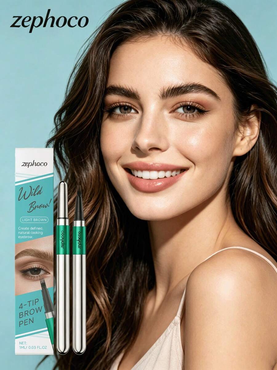 zephoco 1ml Three Dimensional Natural Quadrifurcated Eyebrow Pencil Light Brown Long Lasting Smudge Resistant Beginner Friendly, Waterproof Eyebrow Pen, Microblading Eyebrow Pencil With 4 Split Head, Natural Looking Brows Makeup - 淺棕色 - 查看 1