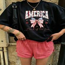 Heartfelt Daily Casual Graphic T-Shirt 100% Cotton Oversized Soft Breathable Casual Crewneck Short Sleeve Top Vintage Red Gingham Shorts Aesthetic Daily  Basic Casual Wearers Fashion Lovers Daily Outfit Enthusiasts Gift Givers - 黑色 - 查看 18