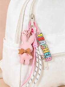 1pc Cute Braided Rope Teacher Keychain, Colorful TEACHER Acrylic Charm + Faux Leather Rabbit / Star / Heart Bag Pendant, Preppy Style Backpack Key Ring, Ideal Teacher's Day Appreciation Gift - 2828 - View 8