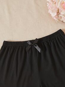 Women's Grey Solid Color Minimalist Short Pajama Pants, Summer Casual Thin - Black - View 4