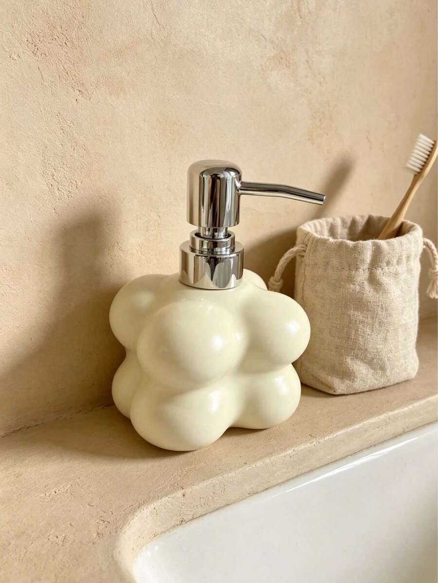 Cream Cloud Liquid Soap Dispenser With Pump, Decorative Resin Hand Wash Bottle, Multipurpose Lotion Container For Bathroom, Kitchen, Guest Restroom & Boutique Spa, Home Tabletop Decor Accessory - Classic - View 1