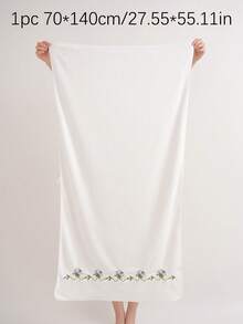 Coral Fleece Exquisite Embroidered Solid Color Bath Towel, Floral Embroidery, Bathroom Towel, Elegant Home Decor Suitable For Bathroom Towel, Hotel, Gym, Travel, Gift, Salon, Sports, Outdoor, Beach, School, Back To School, Travel, Travel Accessories, Home Essentials, Towel, Skin Care - White - View 7