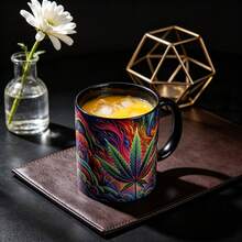 1PC Ceramic Mug With Leaf Design, 11oz Capacity, Print, Suitable For Living Room, Office Or Cafe, Perfect Gift For Friends - Multicolor - View 8