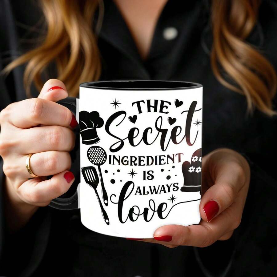 [Envío en 24 horas a nivel local en México]1 unidad, El ingrediente secreto es siempre el amor, Taza de cerámica de 11 oz, Diseño de caligrafía vintage, Adecuada para cocina, repostería, Dayo del Maestro, Día de la Enfermera, Día de la Madre, 250º Aniversario, Vaso térmico, Almacén local, Regalos para hombres y mu - Imagen 1 PCS - Ver 1