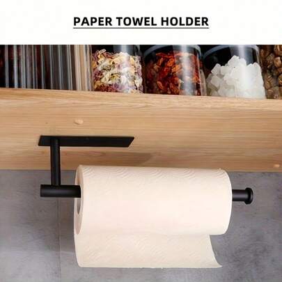 1 pieza Soporte de Toallas de Papel Autoadhesivo Montado en la Pared - Sin Necesidad de Perforación, Material de Acero Inoxidable, Adecuado para Cocina y Baño, Puede Almacenar Rollos de Papel, Película Plástica, Toallas y Utensilios de Cocina, Diseño Moderno Ahorrador de Espacio, Soporte de Toallas de Papel Montado en la Pared, Instalación sin Perforación, Textura Metálica Elegante, Fácil de Instalar