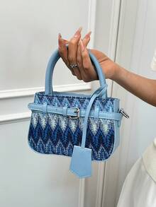 Dedoo Women's Casual Colorblock Textured Versatile Commuter Vintage Small Handbag, Metal Buckle Closure - Blue - View 6