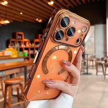 1pc Electroplated Magnetic Full Coverage Phone Case, Compatible With IPhone 17, Air, 16 Pro, 15 Pro Max, 14 Pro Max, 13, 12, 11, XS Max, 8, 8 Plus, Soft Shell - Orange - View 2