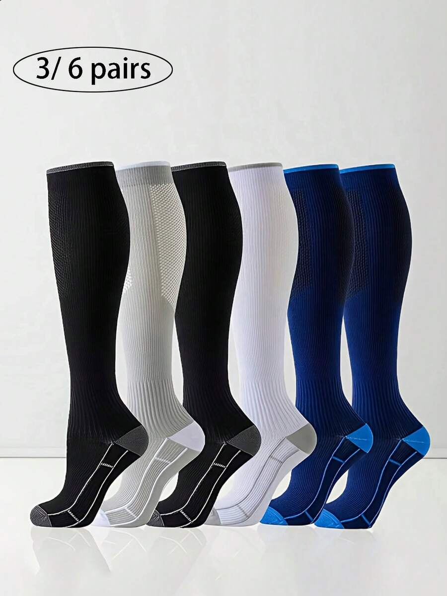 3/6S Doppelpack Unisex Kompressions-Beinwärmer Set, kniehohe Sport-Kompressions-Beinwärmer, mehrfarbig atmungsaktiv Lauf-Radfahren-Reise Stütz-Kompressions-Lang-Beinwärmer - Verschiedenfarbig - Übersicht 1