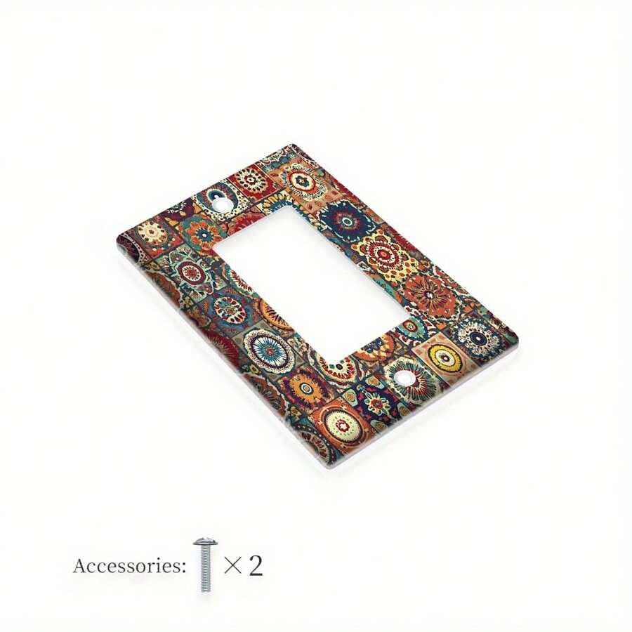 Bohemian Style Magnetic Self-Adhesive Light Switch Cover - Home, Kitchen And Bathroom Decorative Wall Panel, 1 Set/2 Sets Option, 2D Flat Print Fits Single/Double Toggle, Outlet, Decor Switch, Rectangular/Round, No Battery Required, Wall Decor, Wireless, Suitable For Standard Switches, Light Switch Cover Decoration, Wall Decoration Bathroom/Bedroom/Living Room/Kitchen Universal With Screw Accessories
