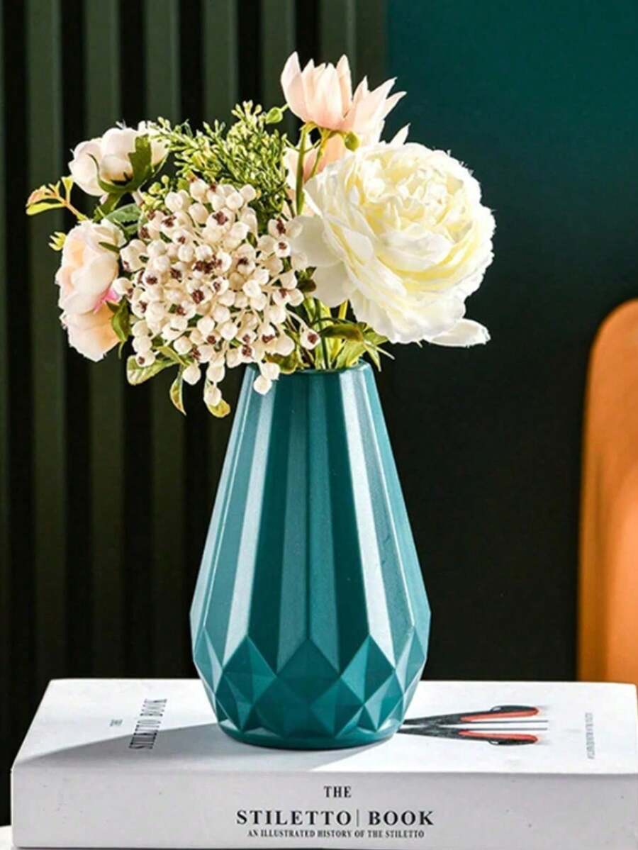 1pc Plastic Vase, Nordic White Plastic Vase, Unbreakable, Suitable For Tulip Flower Arrangement, Home Decor, Can Be Placed On Table, Bookshelf, Fireplace Mantel, Entryway, Dining Table Center, Decorative Room, Glass Vase - Multicolor - View 1