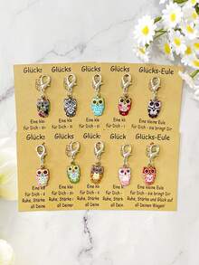 10 Sets Fun Little Owl Keychains, Cute Owl Keychains With German Lucky Owl Cards, Bag Charms, Shoe Charms, Perfect For Halloween/Thanksgiving, Best Gift For Lovers/Best Friends, Positive Little Gifts, Thanksgiving/Halloween Lucky Little Gifts - Multicolor - View 10