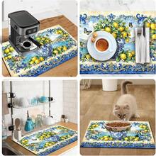 1pc Dish Drying Mat, Coffee Machine Mat, Polyester Fiber Absorbent Mat, Mediterranean Seaside Town, Blue & White Porcelain Vase, Lemon Floral & Butterfly Pattern, Durable, Highly Absorbent, Suitable For Dining Table, Cafe, Multi-Purpose Drainage Mat, Home Gift, Tabletop Decor - XYLSD-547 - View 9