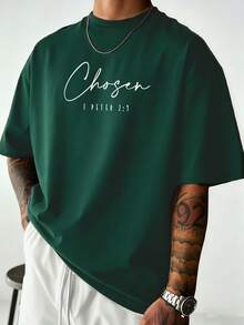 Plus Size Men's Graphic Print Short Sleeve T-Shirt | Suitable For Summer Wear | Comfortable And Breathable | Leading The Fashion - Dark Green - View 1