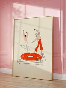 1pc Frameless Minimalist Two Dancers On Record Player Art Print, Vintage Vinyl Wall Decor For Bedroom, Dorm, Back To School, Funky Posters, Gift - Record Player - View 2