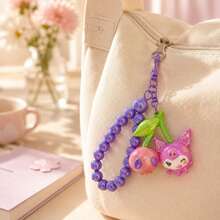 MINISO Sanrio 可愛角色串珠腕帶鑰匙圈，Kawaii 水果櫻桃包包吊飾，附彩色珠飾手鍊與夾扣鉤，後背包錢包配件，開學禮物，4 款可選 - 樣式 1 - 查看 3