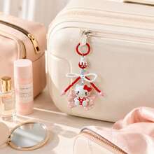 MINISO Sanrio Hello Kitty 紅色蝴蝶結串珠鑰匙圈，可愛角色迷你公仔包飾吊飾，附粉色波點蝴蝶結吊墜、紅白珍珠珠蝴蝶結掛繩、星星吊飾與紅色圓環，背包手提包配件，開學禮物 - Red - 查看 5