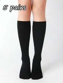 1/3/5/8 Pairs Women's Black Velvet Over-The-Knee Socks, Simple And Versatile - Black - View 9