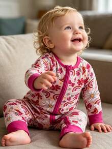 MOSSRIVER Bamboo Long-Sleeve Baby One-Piece Hand-Drawn Butterfly Rainbow Print - 彩色 - 查看 8