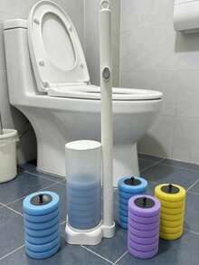 Disposable Toilet Brush Set, 7/14 Replacement Brush Heads, Wall-Mounted Bracket Without Drilling, No Dead Angle Toilet Cleaning Set, Deep Cleaning Toilet And Squat Toilet, Home Bathroom Supplies, Disposable Brush Heads For Daily Bathroom Hygiene And Toilet Deep Cleaning - Multiple Styles - View 2
