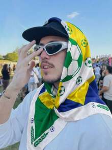 1pc 90*90cm World Cup Football Print Scarf, Suitable For Sports Enthusiasts, Unisex World Cup Fan Gear - Green - View 5