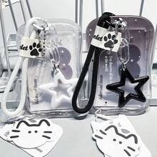 Gradient Pastel Multi-Color Wave Shape Clear Card Holder Hollow Star Pendant Hand Strap ID Badge Cover, Sweet Coquette Style School Bus Pass Credit Card Protective Case With Kitty Hang Tag - Color - View 4