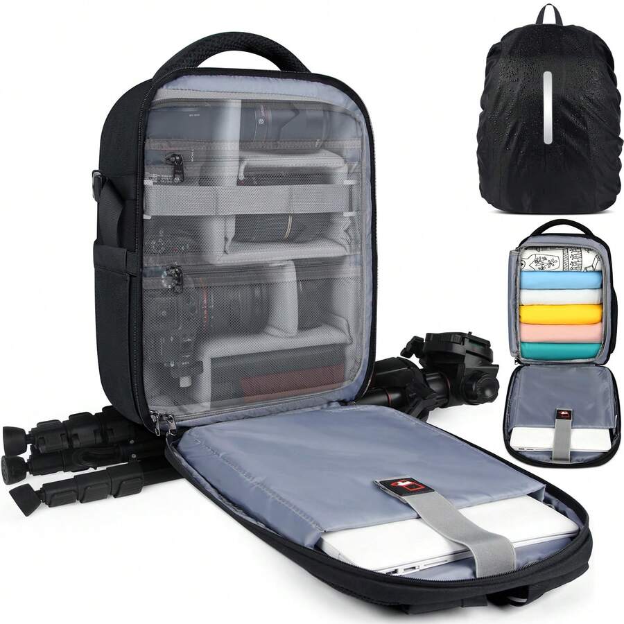 NEWHEY Waterproof Anti-Theft Large Capacity Professional Camera Backpack, Suitable For DSLR/SLR/Mirrorless Cameras, With 14-Inch Laptop Compartment And Rain Cover, Large Capacity Photography Backpack