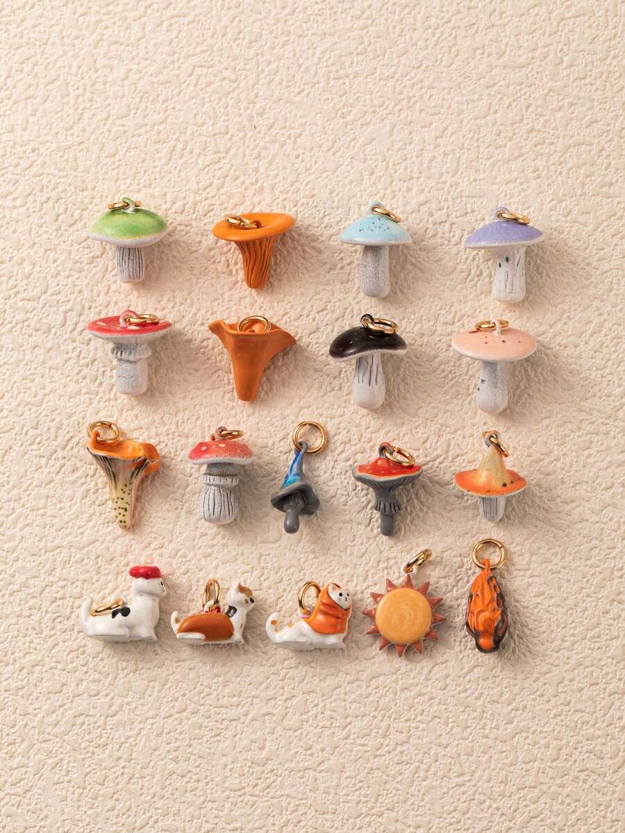 1pc Colorful Small Animal Mushroom Pendant, Exquisite Cute Style, 14k Gold Plated, Copper Material, Designed For Daily Small Parties And Family Gatherings, Cute Jewelry, Daily Charm Jewelry, Small Accessories, Pendant For Jewelry Making, High-End Jewelry, Stainless Steel Accessories - Multicolor - View 1