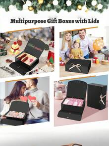 1/5/10PCS Black And Gold Lid Gift Boxes With Ribbon Tie Elegant Decorative Sturdy Cardboard Present Favor Storage Container Box Set For Wedding Birthday Valentine Day Anniversary Party Celebration Home Decor Craft - Black Gold - View 9