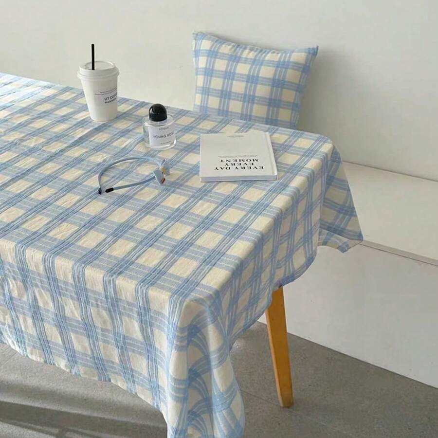 1 pieza/2 piezas Mantel a cuadros azul apagado estilo nórdico, adecuado para mesa de comedor, escritorio de dormitorio de estudiante, fondo de fotografía - Multicolor - Ver 1