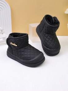 New Girls' Quilted Snow Boots, Thickened Fleece Lining Warm Winter Ankle Boots, Toddler Walking Shoes - Black - View 7