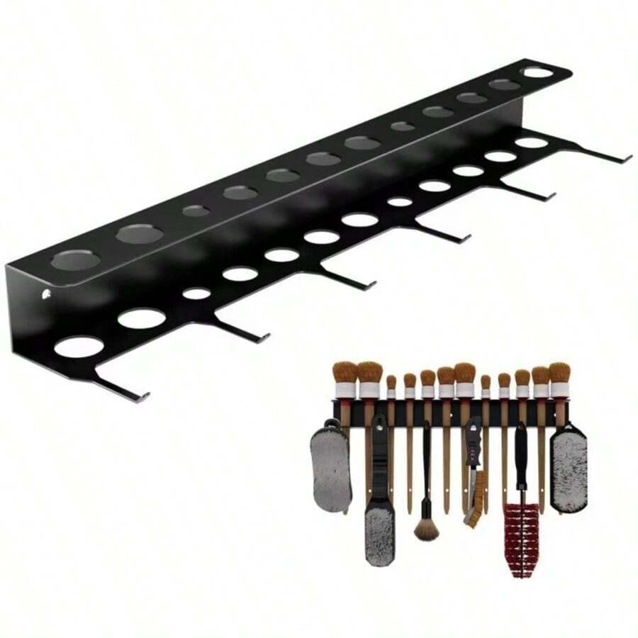 Soporte de pared para cepillos y estante colgante para herramientas, adecuado para garaje, estante de almacenamiento y organización de detalles, estante de almacenamiento de herramientas - Negro - Ver 1