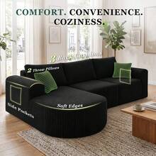 243CM L-Shaped Boneless Corner Sofa, Sectional Modular Sofa With Memory Foam Seating & Wide Armrest Design, Cloud Couches For Living Room, Bedroom - Black - View 7