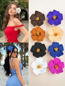 8 cái kẹp tóc hoa dâm bụt phong cách Hawaii nhiệt đới, kẹp càng cua tóc mờ, phụ kiện tóc mùa hè đi biển, phù hợp cho nữ và bé gái, tóc dày và mỏng - Nhiều màu - Xem 7