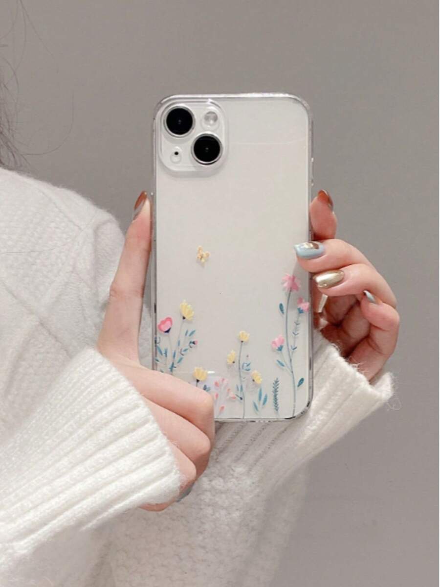 1pc Colorful Transparent TPU Phone Case With Floral Pattern And Butterfly Elements, Compatible With IPhone 16/16 Pro/16 Pro Max/16 Plus/7/8/7 Plus/8 Plus/X/Xs/Xr/Max/11/11 Pro/11 Pro Max/12/12 Pro/12 Pro Max/12 Mini/13/13 Pro/13 Pro Max/13 Mini/14/14 Pro/14 Plus/14 Pro Max/15/15 Pro/15 Plus/15 Pro Max/17/17 Pro/17 Pro Max/17 Ai, Spring Gift - Multicolor - View 1