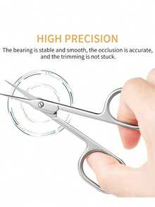 1pc Durable Stainless Steel Trimming Scissors With Curved Blade Design, Suitable For Trimming Eyebrows, Eyelashes, Beard And Nail Edges, Essential Hygiene Tool For All-Around Facial And Body Grooming - / - View 2