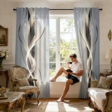 2pcs/Set 2D Printed Polyester Fabric Curtains, Machine Washable, Suitable For Bedroom, Living Room And Office, Home Decor Universal Semi-Sheer Curtains (Slight Color Difference May Occur Due To Shooting Angle Of Finished Product) - Multicolor - View 13