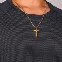 1PC Gold & Silver Polished Cross Necklace, Summer Long-Wear Sweat-Resistant Non-Fading Hypoallergenic, Effective Neckline Enhancement For Slimmer Face, Suitable For Beach Vacation / Street Style / Commute Business All-Scenario, Father's Day, Birthday, Graduation Season Gift Choice For Men & Women Couples - Multicolor - View 2