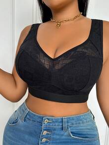 1pc Women's Plus Size Wireless Comfortable Solid Color Bra - Black - View 3