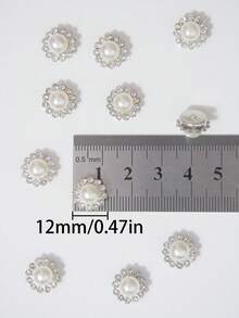 10-200pcs 12mm White Pearl Flowers, White Pearl Inlaid Center Surrounded By Small White Rhinestones, Sunflower Pattern, Shiny Button Rhinestone Flowers, DIY Handmade Accessories, Suitable For Floral Headwear And Clothing Decoration - 12mm White Pearl Flower - View 2