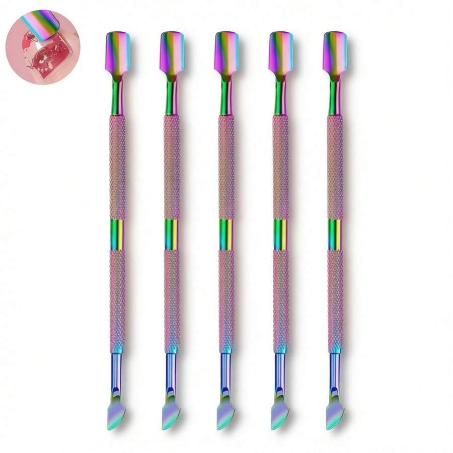 LUSLUKING 10件組不鏽鋼雙頭死皮推刀/修剪器,專業耐用指甲與趾甲護理工具 - 彩色 - 查看 1