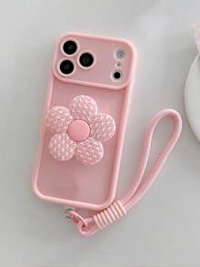 Pink Floral Vertical Phone Case With Lanyard, Compatible With IPhone 16 15 14 13 12 Pro Max - Plaid Pattern Soft Silicone Shockproof Case - Multicolor - View 3