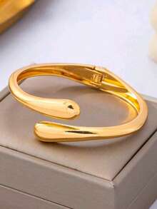 3pcs/1pc Fashion Minimalist Gold Tone Geometric Asymmetrical Curved Wave Water Drop Shape Chunky Textured Bangle Set, Suitable For Women, Thick Polished Heavy Metal And Zinc Alloy Material Bangle Set - Yellow Gold - View 8