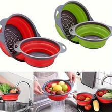 Collapsible Silicone Strainer Basket, Round 23cm Diameter Countertop Vegetable & Fruit Storage Basket, Kitchen Sink Washing, Foldable Portable, Hollow Quick Drainage, Random Color - M - View 5