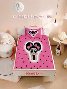 2/3piezas Juego de Ropa de Cama de Princesa Linda y Cool, Juego de Sábanas Rosas para Niños con Fundas de Almohada, Cubrecama con Dibujos Animados de Gafas de Moda con Corazón para Dormitorio de Niñas (Tamaño Twin/Full/Queen/King) - Multicolor - Ver 15