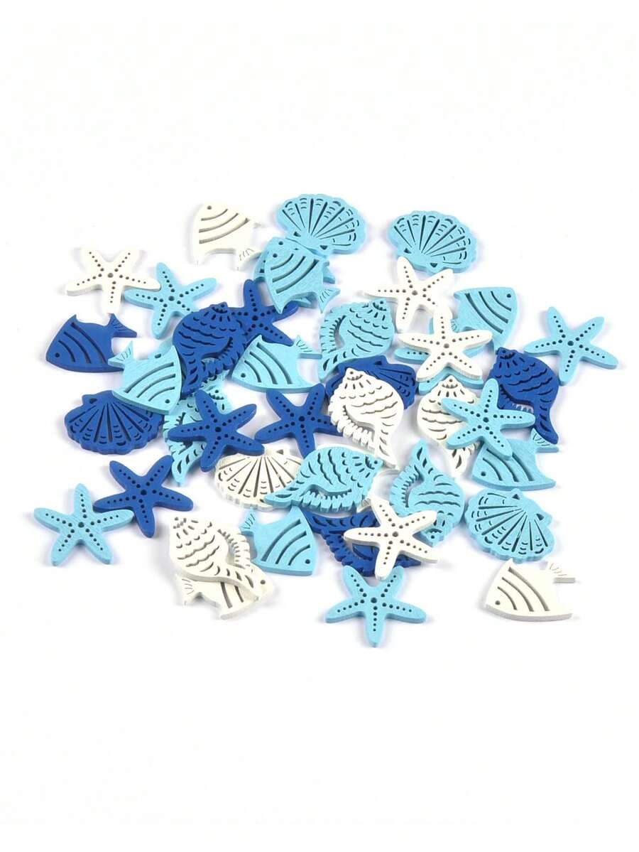 25pcs 3cm Approx. Multicolor Ocean Style Starfish Shell Shaped Wooden Slices Random Mix, Thin Wood Cutouts For Handmade DIY Home Decor, Applique, Ornaments And Hanging Decorations - Multiple Mix - View 1