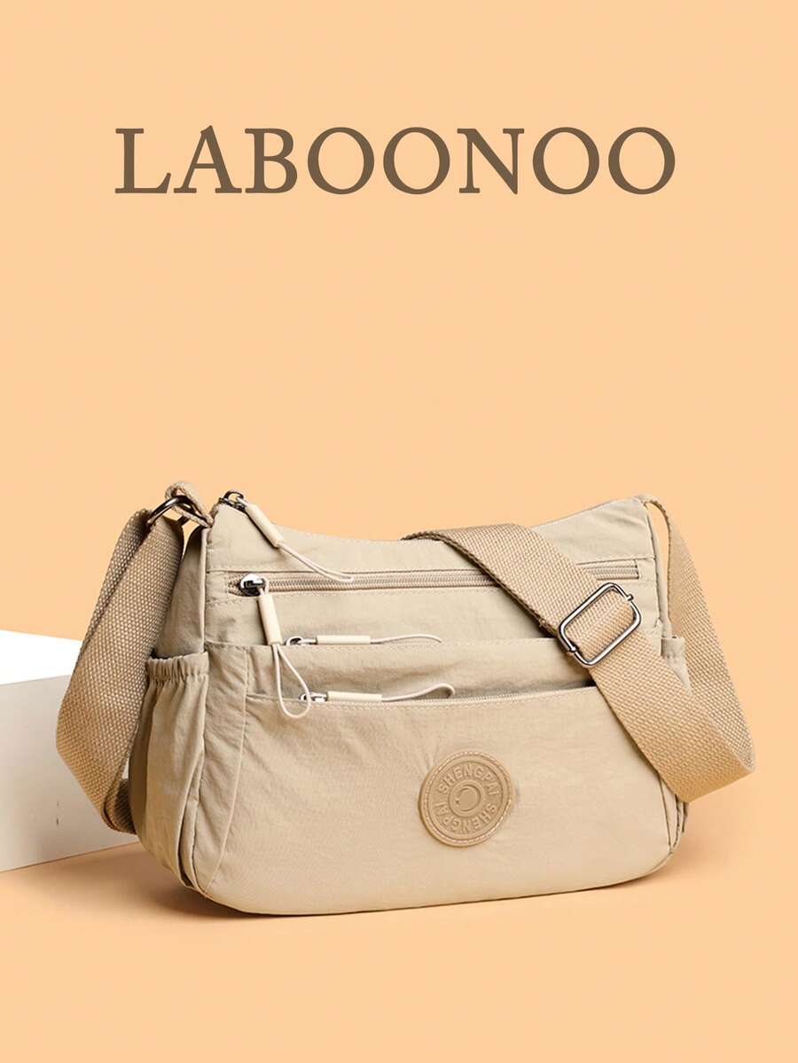 Casual Nylon Shoulder Bag With Adjustable Strap, Multi-Compartment Shoulder Bag, Solid Color, Zipper Closure, Polyester Lining, Lightweight Crossbody Bag Perfect For Daily Use - Khaki - View 1